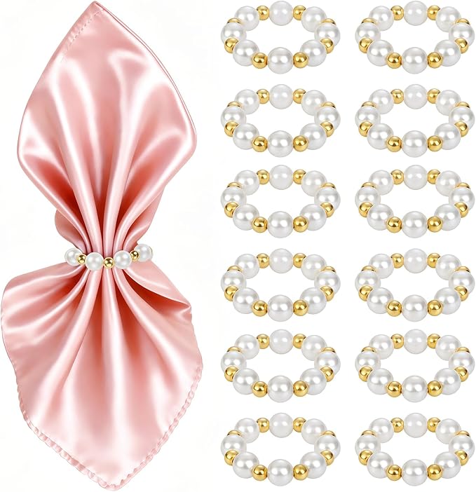 Pearl Napkin Rings Set of 12, Handmade Imitation Pearl Napkin Rings, Napkin by Suswillhit