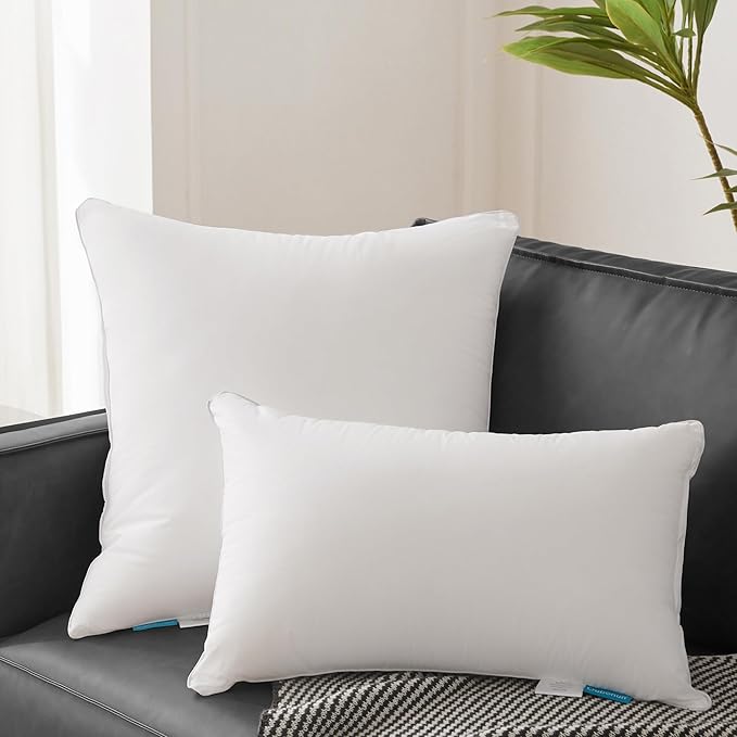 Oubonun 12 x 20 Lumbar Pillow (Set of 2) - 100% Cotton Cover - Rectangle Square Sofa Pillow Inserts - Decorative Pillow Pair - White Couch Pillow