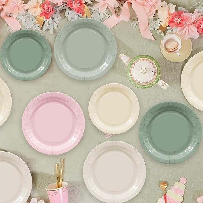 60pcs Pink and Sage Green Birthday Party Decorations, Serves 20 | Pink and - Image 3