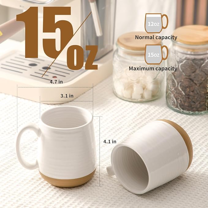 HASENSE Coffee Mugs Set of 4, 15oz Ceramic Coffee Cups - Image 3