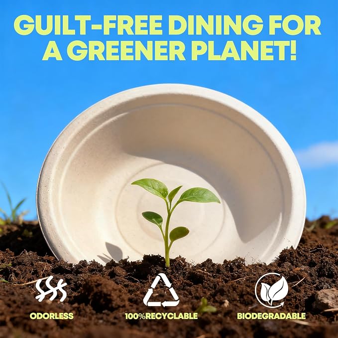 W&Y 12 oz Paper Bowls Disposable 100-Count, Compostable Disposable Bowls | - Image 5