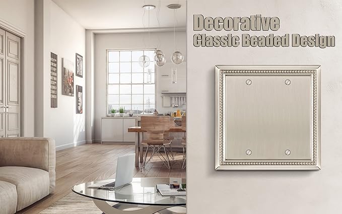 Henne Bery Sunken Pearls Heavy Duty Decorative Wall Plate Switch Plate Outlet Cover (Double Blank, Satin Nickel)