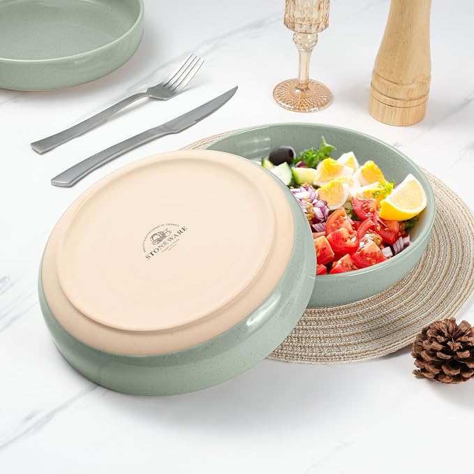LIANYU Salad Pasta Bowls, 33oz Large Serving Bowl Set of 4, Round and Shallow - Image 3