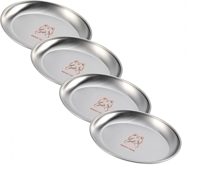 SHENGOCASE 4-Pack 7.3" Extra Wide Oval Shallow Cat Food Bowls Dish, Cute 304 Stainless Steel Anti Whisker Fatigue Plate,Whisker Friendly & Relief Plate for Big Cats (Without Mat)