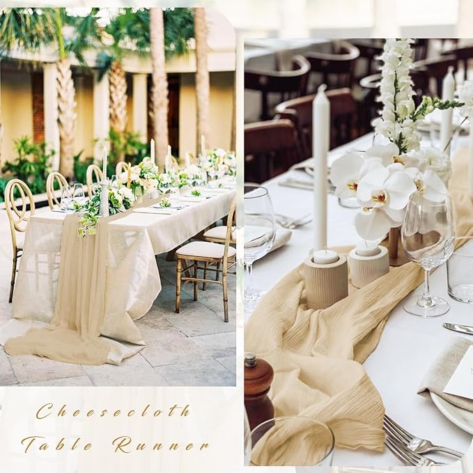 10FT 6 Pcs Sand Cheesecloth Table Runner Boho Gauze Fabric Cheese Cloth Table - Image 5
