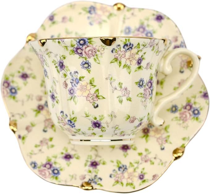 TATSUMI Country Roses 18 Peices Bone China Tea Cup And Saucer Set, English - Image 2