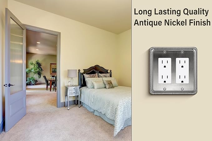 Henne Bery Rope Edge Decorative Wall Plate Switch Plate Outlet Cover, Aged Bronze (Double Decorator, Heirloom Silver)