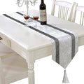 Elegant Sequin Rhinestone Creamy White Table Runner, Ombre Velvet, Double-Layer by Jiino