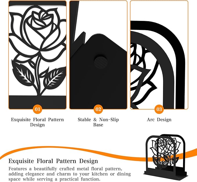 Unique Standing Napkin Holder,Gorgeous Rose Napkin Holders for Paper Napkins,Napkin Holder User-Friendly with Non-Slip Mat,Smooth Edge,Be Used for Dining Table,Shop,Countertop