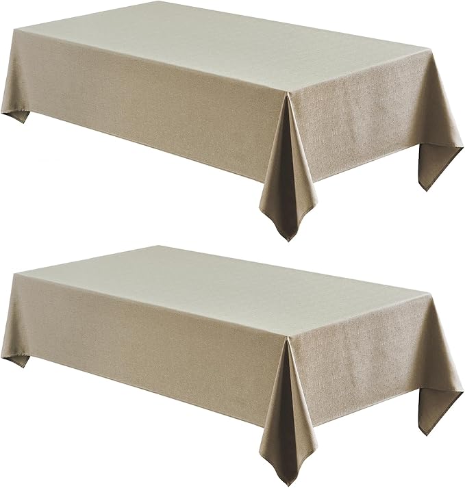2 Pack Rectangle Tablecloth, 60x120 inch, Water Resistant Wrinkle Free Linen Textured Table Cloth Washable, Decorative Fabric Table Cover for Dining, Party and Camping, Mocha