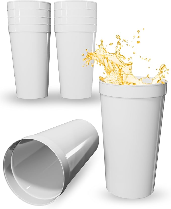 PartyPrints 10 Pack 32 oz White Blank Plastic Cups, Colored Plastic Drinking & by PartyPrints