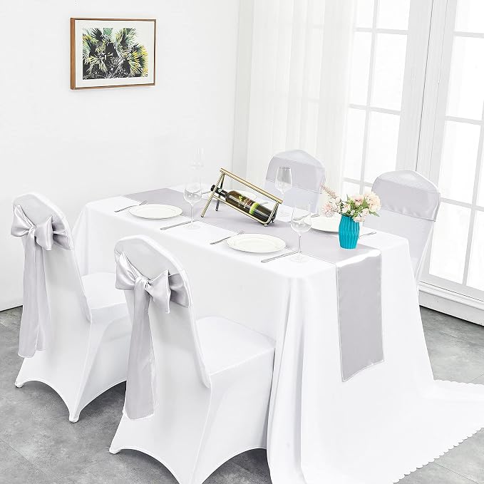 4-Pack Silver Satin Table Runner 12 x 108 Inch Long Bright and Smooth Silk - Image 5