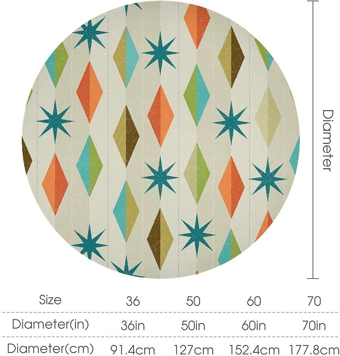 Mid Century Round Tablecloth, Modern Colorful Abstract Geometric Retro Art Printed Tablecloth for Home Party Dining Room Kitchen Decor 70Inch(178cm)