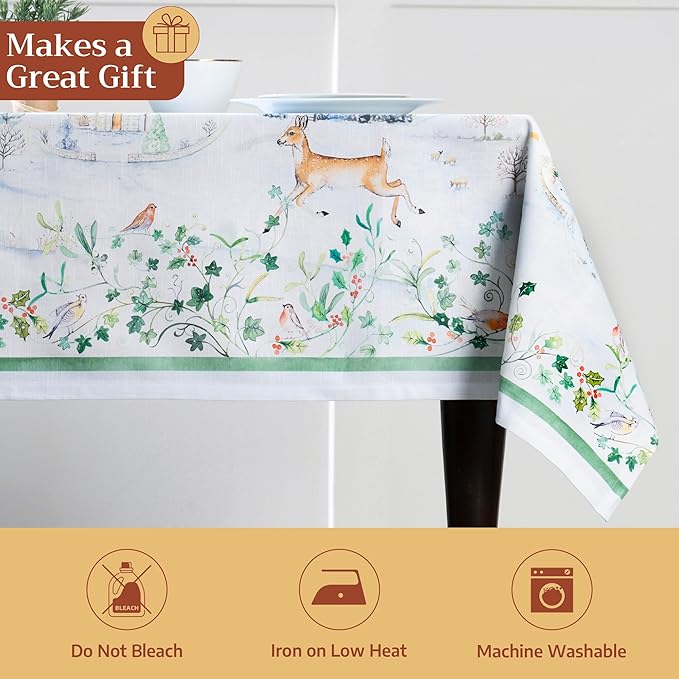 Maison d' Hermine Table Cloth Square Table 100% Cotton 54 x 54 Inches Fall Tablecloth Reusable Everyday Use for Thanksgiving Christmas Decorations Dining Farmhouse Party (Snowy World)