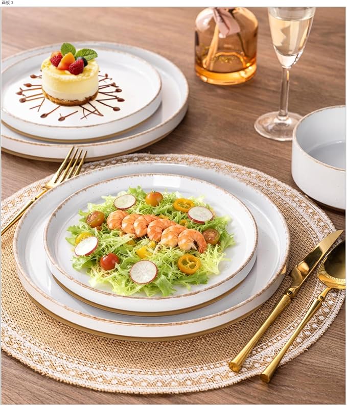 AmorArc Ceramic Dinnerware Sets for 4, 12 Pieces Handpainted Plates and Bowls Set with Rustic Terracotta Underside, Scratch Resistant Stoneware Dishes Set, Dishwasher & Microwave Safe