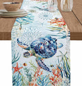 Sea Turtle Coastal Table Runners 108 Inches Long, Summer Beach Coral Table by Unknown