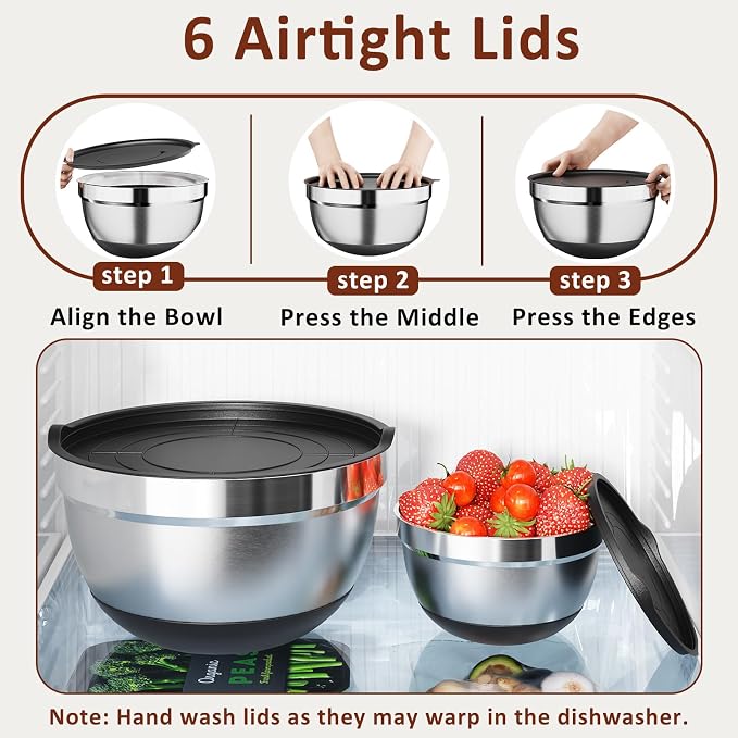 9 Pack Mixing Bowls with Airtight Lids Set, Stainless Steel Mixing Bowls with - Image 5