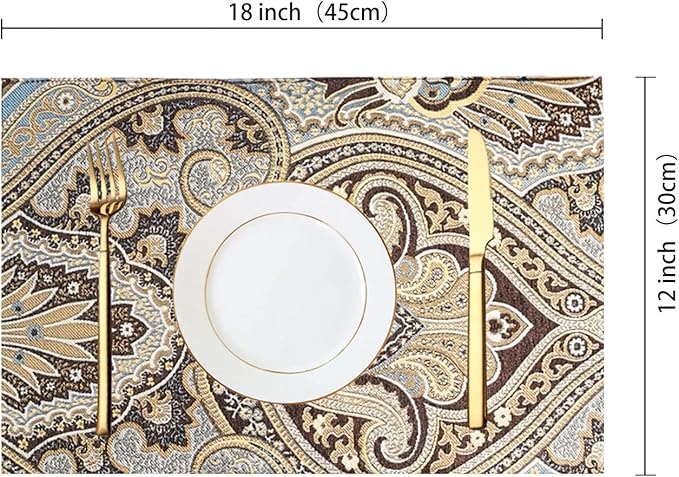 Luxury Retro placemats for Dinner Table Set of 6,Machine Washable Fabric Placemats Non-Slip Heat Resistant Indoor Dining Table mats placemats (Coffee, Set of 6)