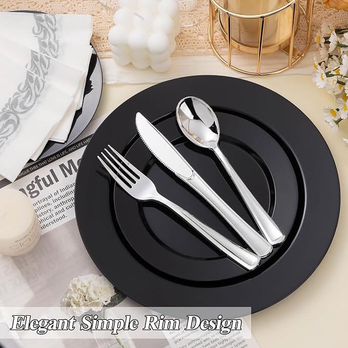 BESTSTAR 100PCS Black Plastic Plates Set | 50 10.25 inch Dinner Plates and 50 - Image 5