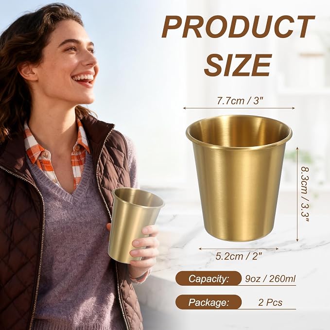 uxcell 2 Pcs Stainless Steel Cups, 9oz/260ml Metal Cups Double Wall Tumbler - Image 2