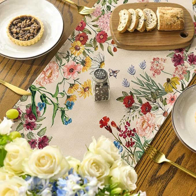 Artoid Mode Plants Floral Butterfly Valentine's Table Runner, Anniversary - Image 4