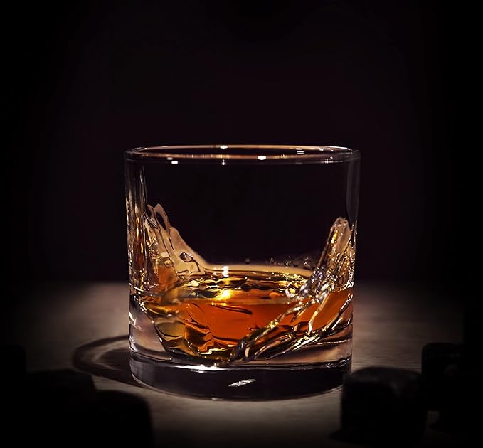 LIITON Grand Canyon Heavy Crystal Whiskey Glasses Gift Set of 2, Thick Freezable Bourbon Glass 1lb Each, Premium Whiskey Gifts for Men, Frozen Crystal Chills Cocktails, 10 oz