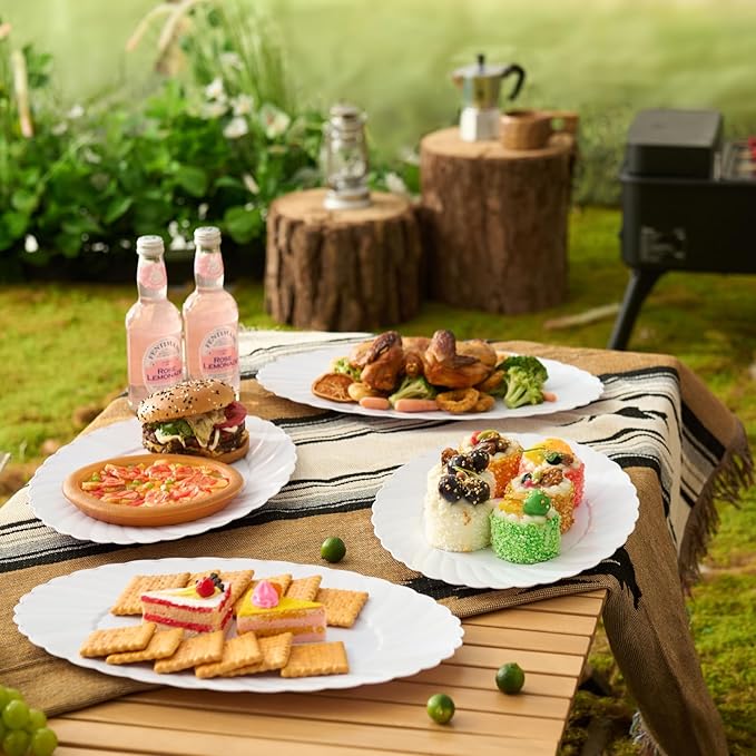 U-QE 25 Count Oval White Plastic Plates - 13.4 inch Large Disposable Plates Heavy Duty, Ideal for Party, BBQ, Picnic and Weddings