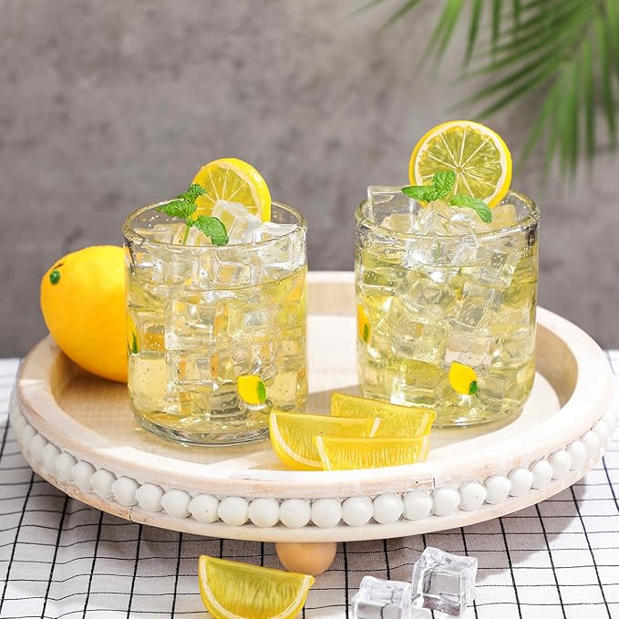 Icon Juice Glasses, 14oz Stemless Wine Drinking Juice Glass Cup for Valentine Party Supplies Gift(2 Pcs,Lemon)