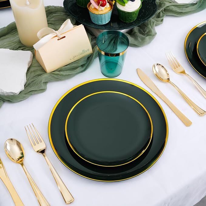 LIYH 180Pcs Green Plastic Plates, Shatterproof Choice - Image 3
