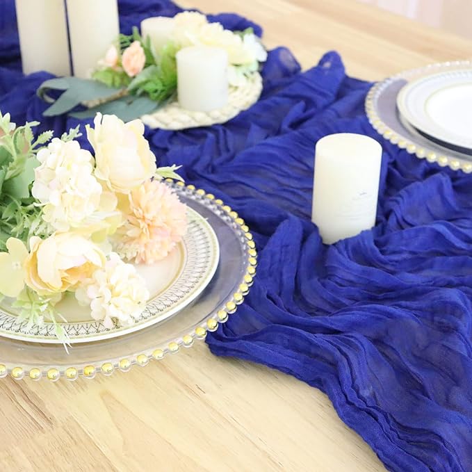 FUHSY Blue Cheesecloth Table Runner 10 Pack 10FT Rustic Gauze Table Runners Wedding Cheese Cloths Boho Table Runner Cheesecloth Fabric Royal Blue Cheesecloth Runners Bulk for Dinner Party Decor