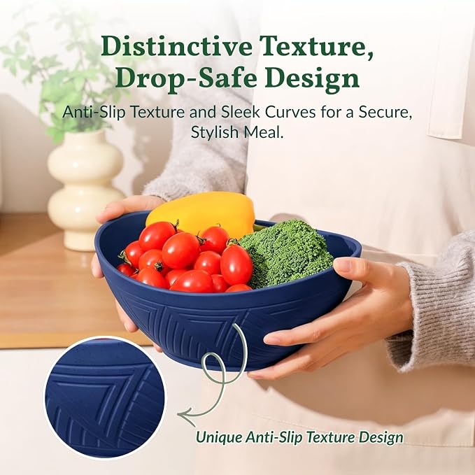 Wheat Straw Bowls, 9.6 inch Salad Bowls, Large Serving Dishes - Image 4