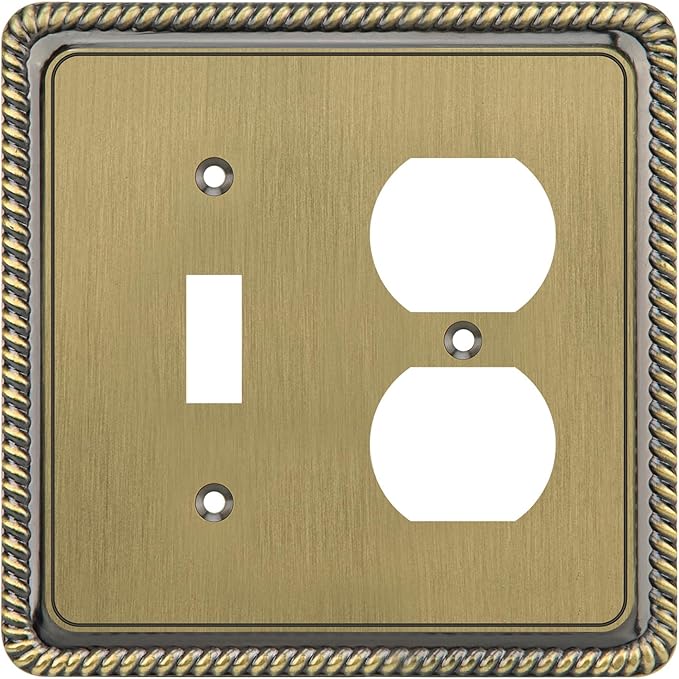 Henne Bery Rope Edge Decorative Wall Plate Switch Plate Outlet Cover (Toggle/Duplex, Antique Brass)