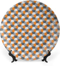 Ceramic Display Plate, Abstract Ceramic Hanging Decorative Plate, Modern Style Mosaic Tile with Hexagonal Shapes, 7 Inch, Living Room Kitchen Decoration Household, Grey Charcoal Grey Orange