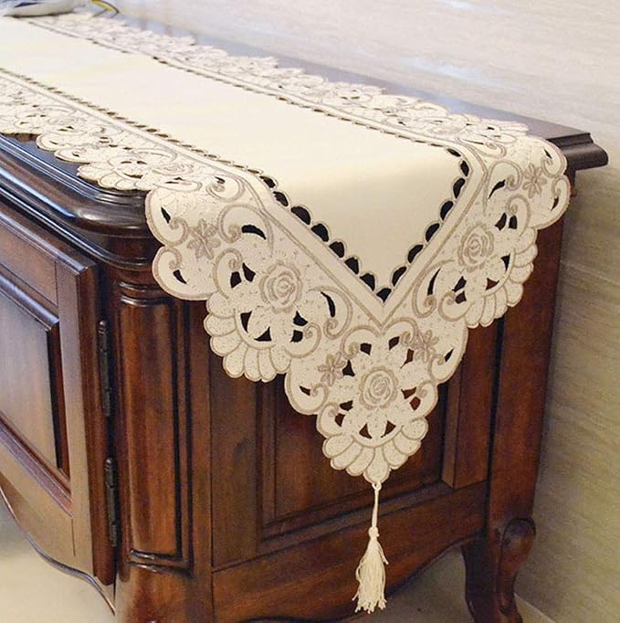 LeLehome 15 X 69 Inch Embroidery Table Runner, Classic Flowers Floral Dresser - Image 6