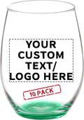 DISCOUNT PROMOS 10 ARC Stemless Wine Glasses Set, 21 oz. - Customizable Text, Logo - Chardonnay, Cabernet, Merlot, Sauvignon - Green