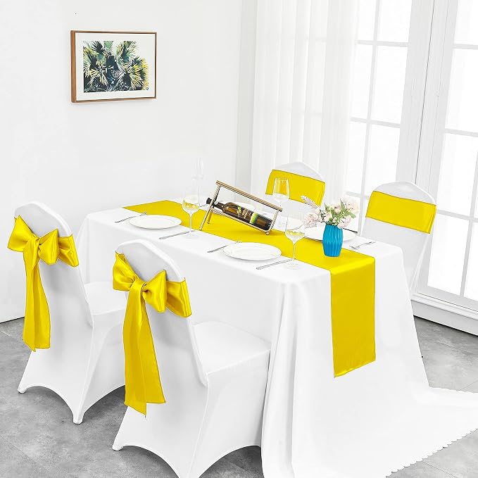 4-Pack Yellow Satin Table Runner 12 x 108 Inch Long Bright and Smooth Silk - Image 5
