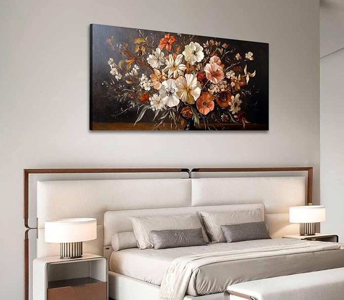 ADJUVANT Wall Art Vintage Floral Bouquet in Vase 60"L x 30"W, Flowers Canvas Painting Botanic Artwork Retro Blossoms Prints Graceful Floral Wall Decor for Living Room Bedroom Dining Room Home Office
