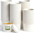 100 Pack 4 oz Disposable Soup Containers with Vented Lids, Kraft Soup Bowls Ice Cream Cups, White Paper Food Containers Microwavable and Freezer Safe for Hot Soup, Ice Cream (100 Pcs - White, 4 oz)