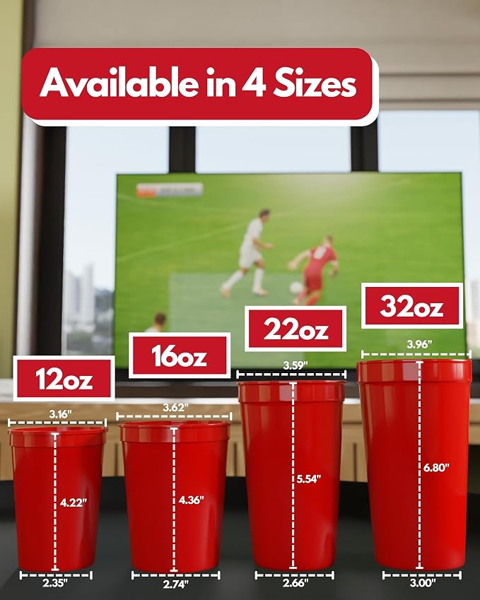 PartyPrints 10 Pack 32 oz Red Reusable Blank Plastic Cups, Colored Plastic - Image 4