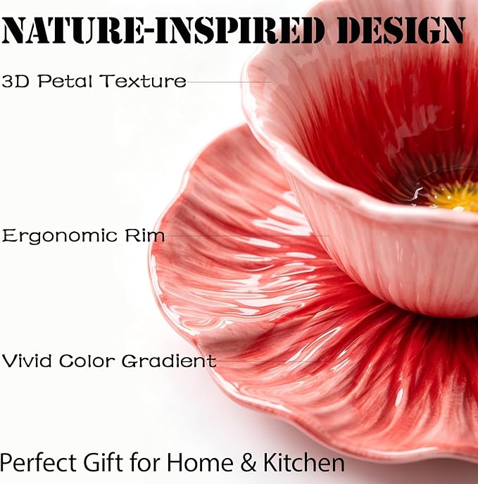 8.8 oz Tea Cups and Saucers, Flower-Shaped Ceramic Latte Art Cappuccino Cup and - Image 3