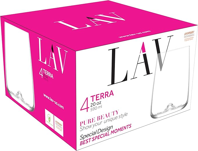 LAV Terra 4-Pack Beverage Glasses – 20 fl oz Durable Highball Glasses, Classic Tall Drinkware Set for Cocktails & Cold Drinks