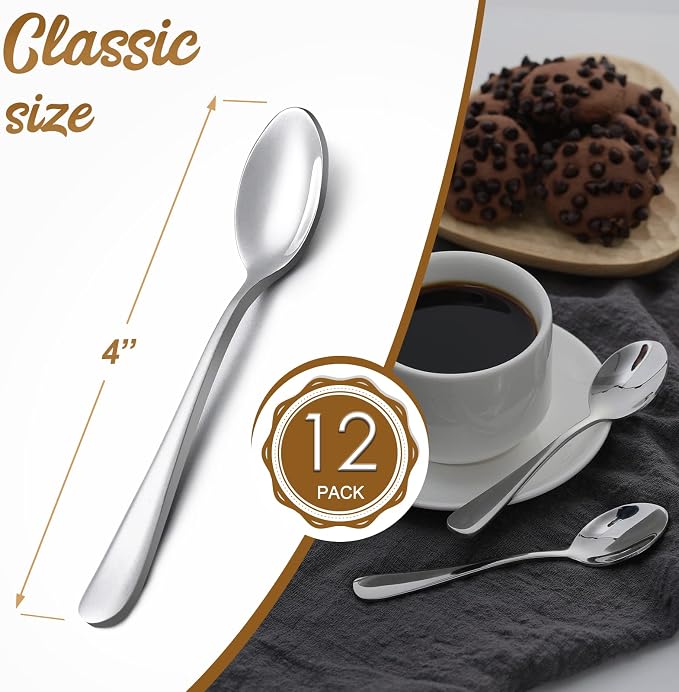 Hiware 12-Piece Demitasse Espresso Spoons, 4 Inches Stainless Steel Mini Coffee - Image 2