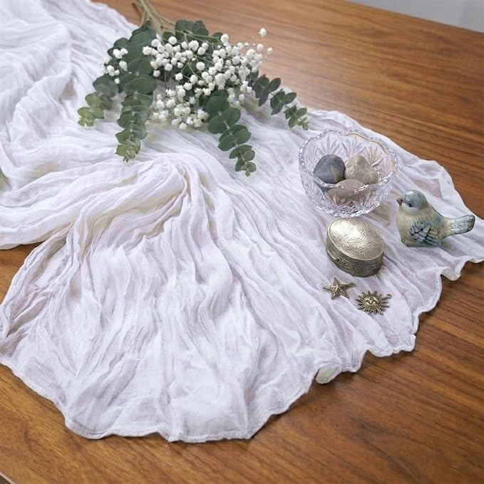 10 Pack White Cheesecloth Table Runner 17 x 108 Inch | Boho Gauze Fabric - Image 6