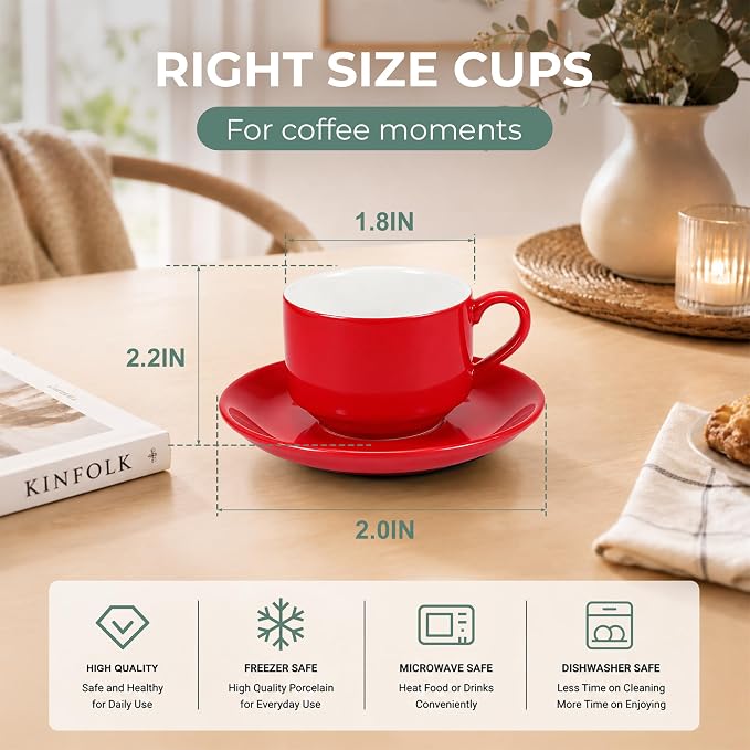 8 Ounce Cappuccino Cups Set of 4, Includes Display Stand, Cups Saucers - Image 2
