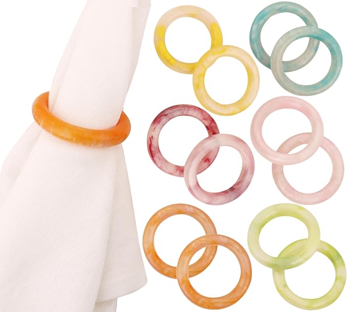CLEENTABLE Napkin Rings Set of 12 - Epoxy Resin Napkin Holder Cuffs for Dinner Table Décor - Farmhouse Modern Serviette Rings for Weddings, Parties, Receptions, Banquets, Daily Use (Pastel)