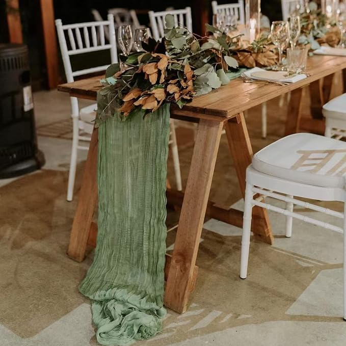 3Pack Sage Green Cheesecloth Table Runner 17x108inch Sheer Table Runners | Sage - Image 2
