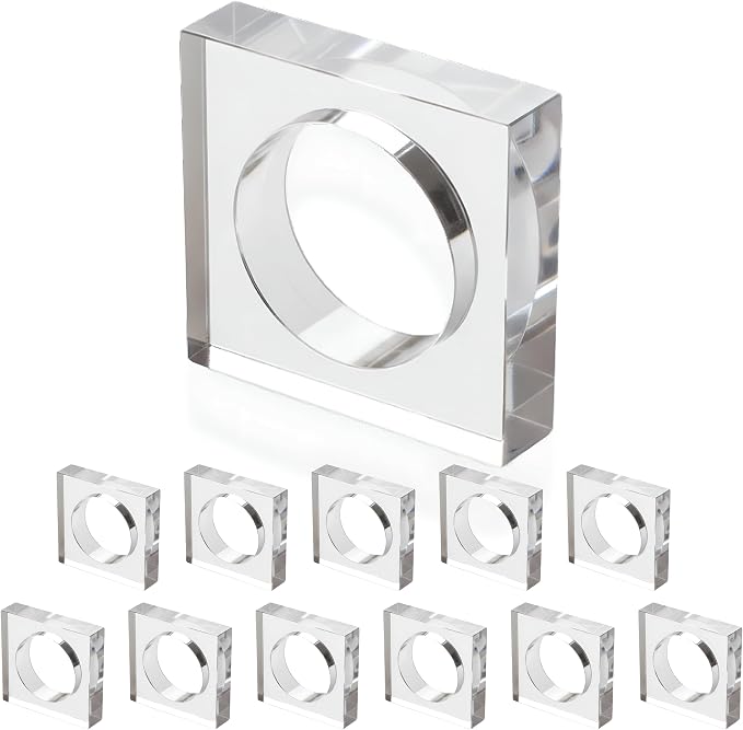 Acrylic Square Napkin Rings, 2.25x2.25x0.5 in each, glossy scratch-resistant by CLEENTABLE