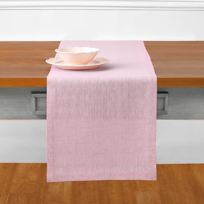 Solino Home 100% Pure Linen Dining Table Runner Pink, Athena 14 x 144 in | - Image 2