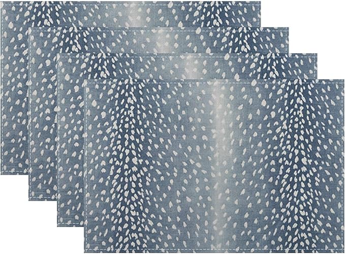 Navy Blue Antelope Placemats Set of 4, 12x18 Inches Blue Animal Skin Print Decorative Rectangle Table Mats for Party Home Kitchen Dining Table Decoration