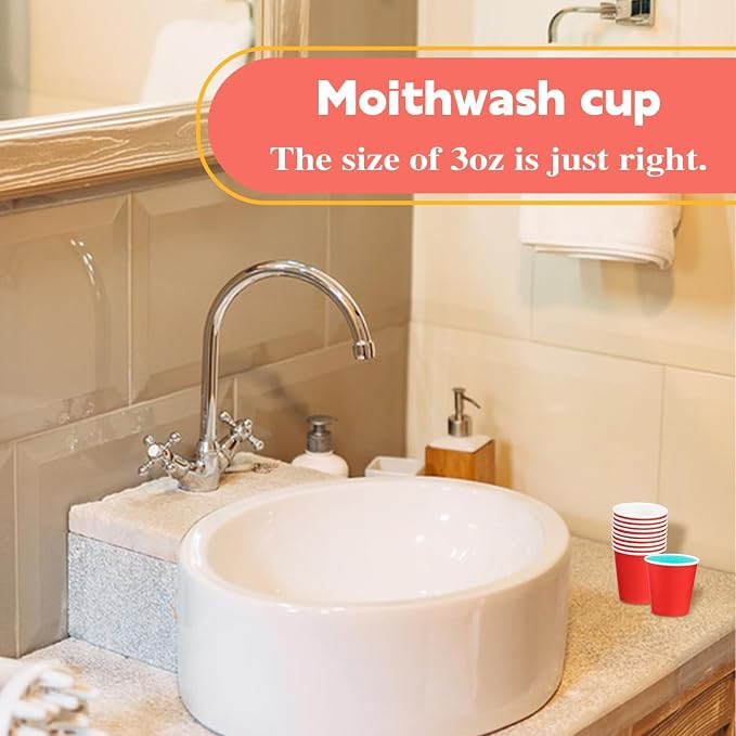 100 Pack 3 oz Paper Cups, Disposable Small Bathroom Cups Red | Bathroom Cups - Image 6